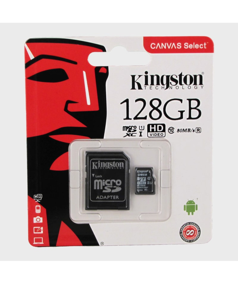 Карта памяти microSD Kingston 128Gb с адаптером SD, класс 10