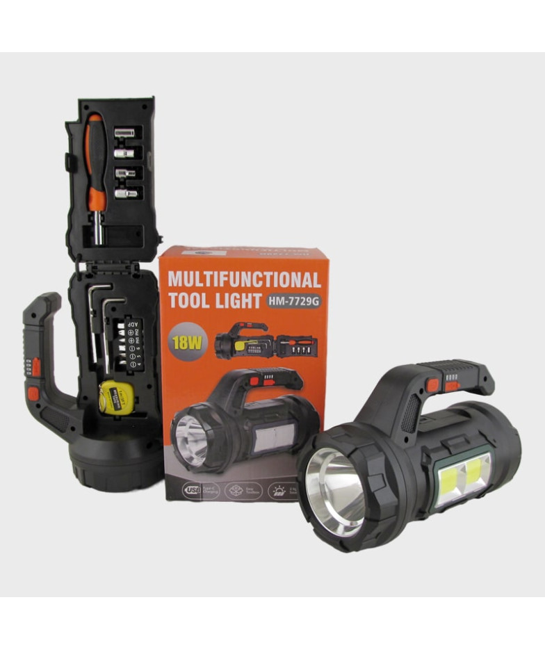 Фонарь + Набор инструментов YD-2037 (2 больш., 1 ярк., аварийка красн.+ синяя, шнур TYPE-C) с индика