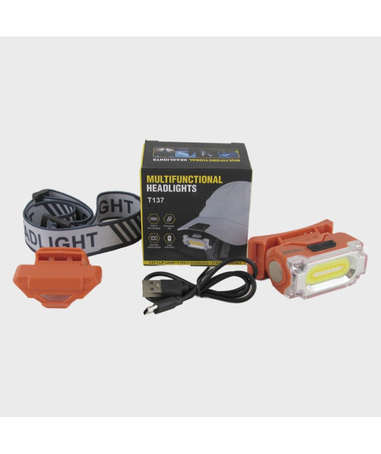 Фонарь налобный T-137 красный (белая/желт./красн., встроен. аккум., шнур TYPE-C ) с магнитом, с инди