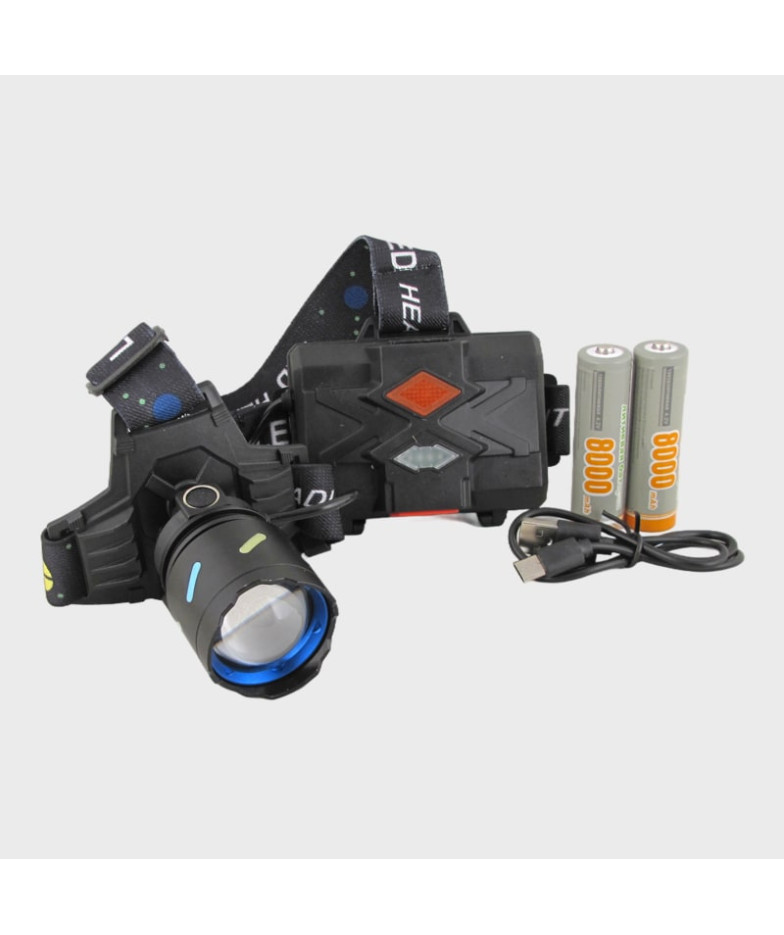 Фонарь налобный RE-X8118 (2 ярк. белая + красная, 3 аккум., шнур TYPE-C) zoom 