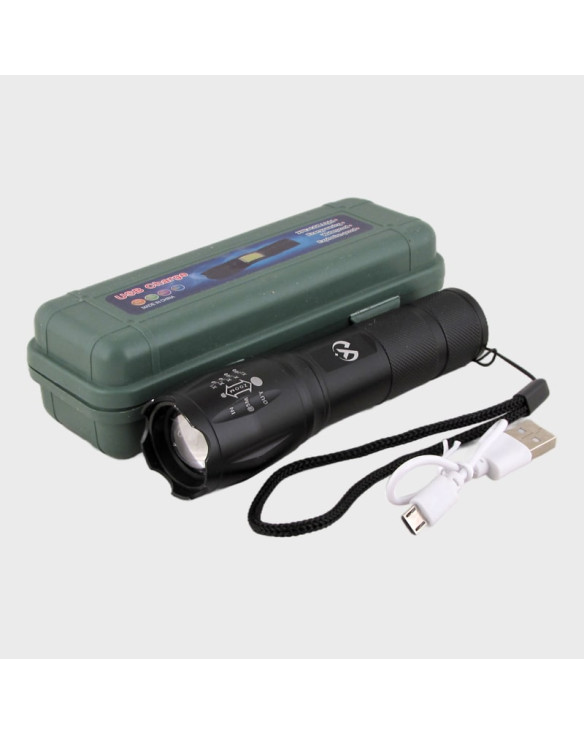 Фонарь светодиодный X-11 (бел.+ красн., аккум., шнур microUSB) zoom, пластик. коробка