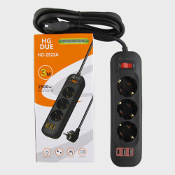 Сетевой удлинитель 3 роз.+ 2USB + TYPE-C HG-2523A 3м с выключателем 2500W Сетевой удлинитель 3 роз.+ 2USB + TYPE-C HG-2523A 3м с выключателем 2500W