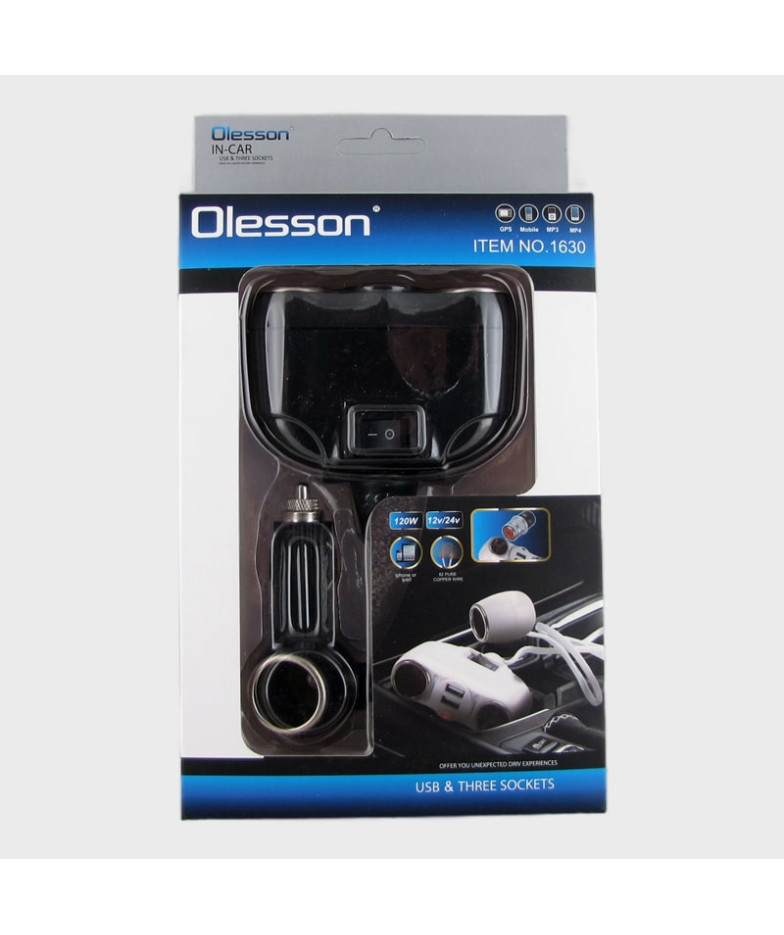 Разветвитель прикуривателя (2 вых.+ 2 USB) 1630 Olesson с проводом