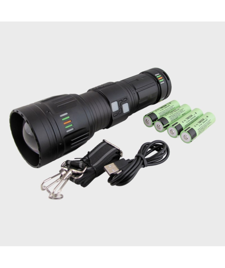 Фонарь светодиодный H-322-GT600 (1 мощ., 4 аккум.18650, шнур TYPE-C, вых,USB) с индикатором, zoom