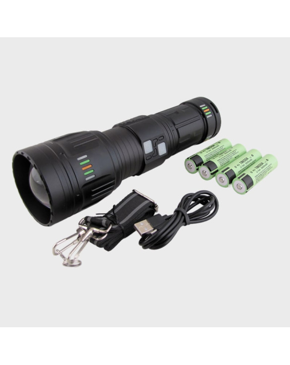 Фонарь светодиодный H-322-GT600 (1 мощ., 4 аккум.18650, шнур TYPE-C, вых,USB) с индикатором, zoom