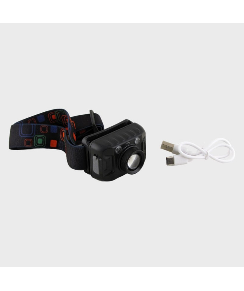 Фонарь налобный YT-2202 (4 цвета, мигалка красн.+ син., встроен. акк.+ шнур TYPE-C) бесконтпктный