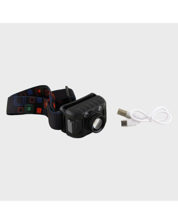Фонарь налобный YT-2202 (4 цвета, мигалка красн.+ син., встроен. акк.+ шнур TYPE-C) бесконтпктный