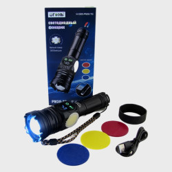 Фонарь светодиодный H-3200-PM30 (1 мощ.+ 1 больш., мигалка, встр. акк,, шнур TYPE-C, вых.USB) с инди
