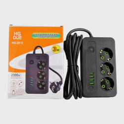 Сетевой удлинитель 3роз.+ 4USB + TYPE-C HG-2512 3м 2500W с выключателем Сетевой удлинитель 3роз.+ 4USB + TYPE-C HG-2512 3м 2500W с выключателем