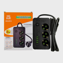 Сетевой удлинитель 3роз.+ 4USB + TYPE-C HG-2513 3м 2500W с выключателем Сетевой удлинитель 3роз.+ 4USB + TYPE-C HG-2513 3м 2500W с выключателем