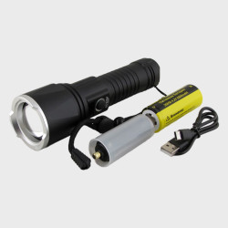Фонарь светодиодный H-3045-P160 (1 мощ., акк.26650 + шнур TYPE-C, вых.USB) с индикатором, zoom