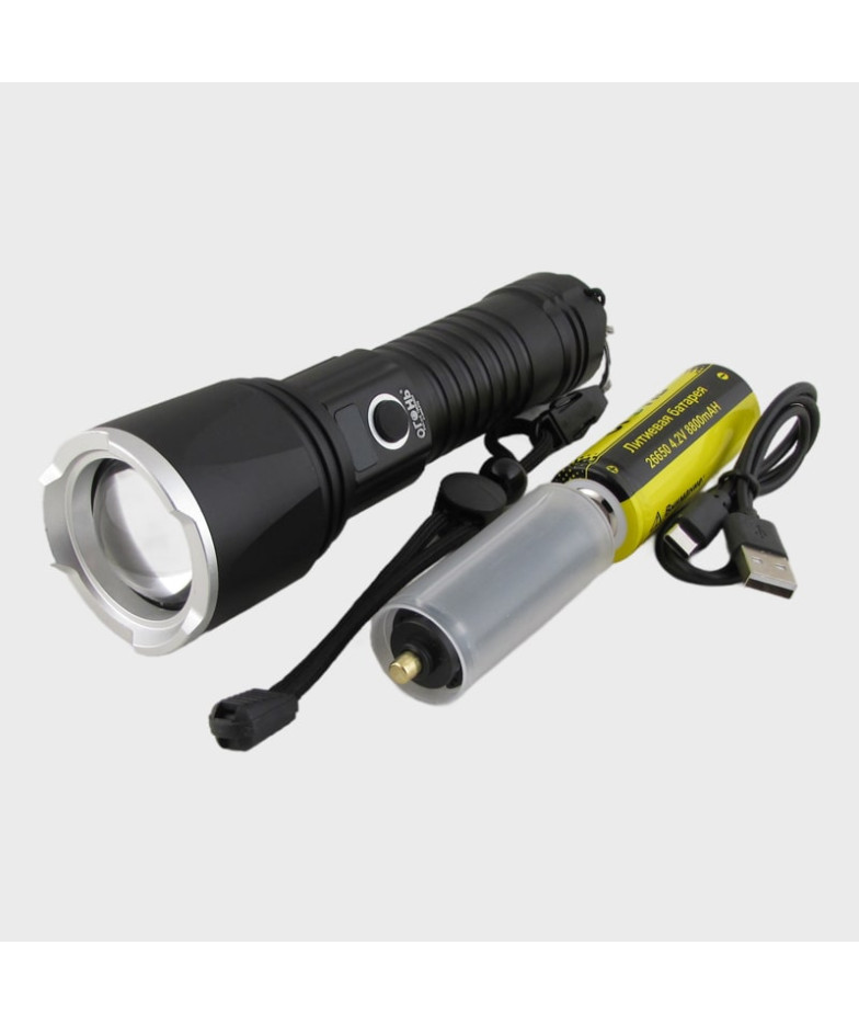 Фонарь светодиодный H-3048-P70 (1 мощ., акк.26650, шнур TYPE-C, вых. USB) с индикатором, zoom