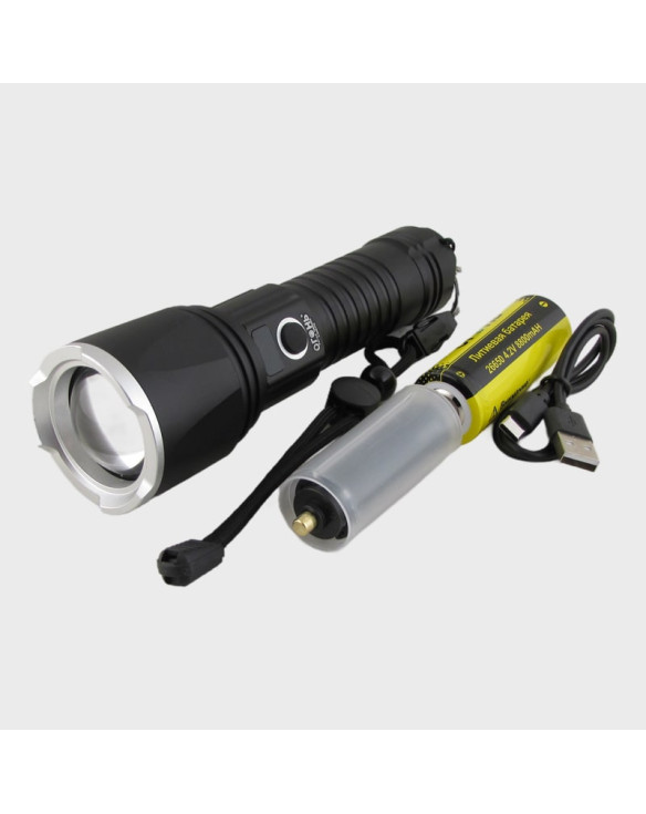 Фонарь светодиодный H-3048-P70 (1 мощ., акк.26650, шнур TYPE-C, вых. USB) с индикатором, zoom