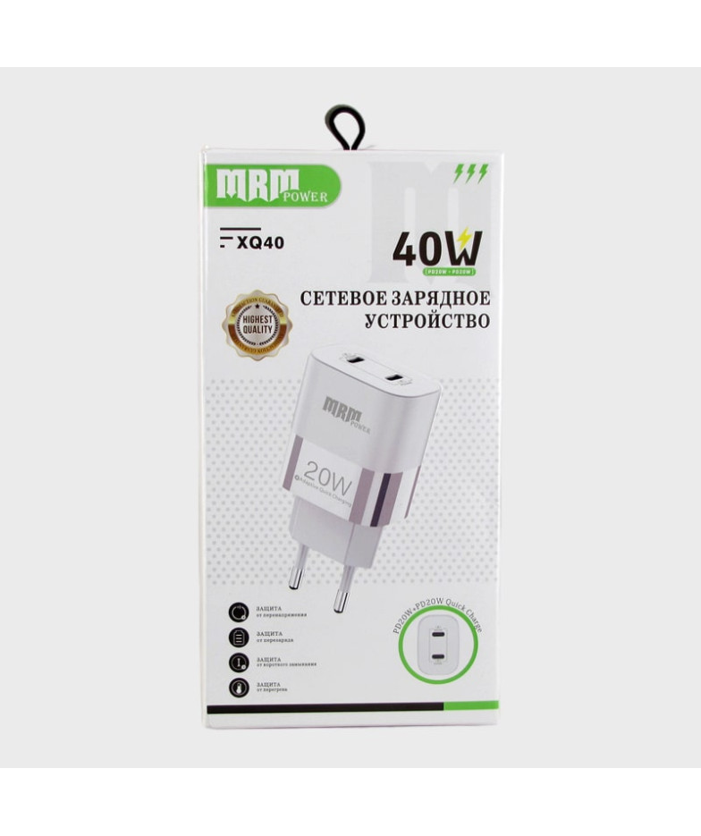 Сетевое зарядное устройство XQ-40 белый PD20W + PD20W