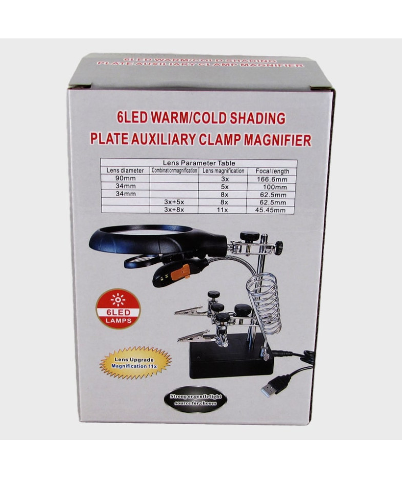 Лупа (90) №16129C1 на подст. с зажим. (3AA/cетев.) 5 ламп