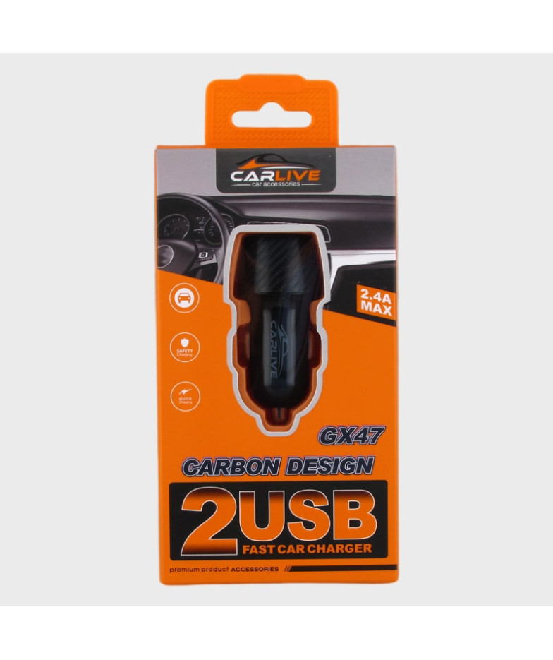 Зарядное устройство (2 USB) 5V 2,4A GX-47 черный в коробке