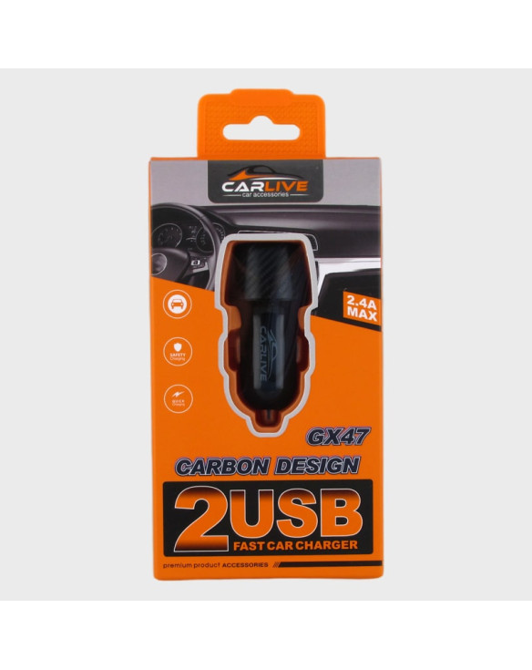 Зарядное устройство (2 USB) 5V 2,4A GX-47 черный в коробке