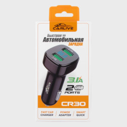 Зарядное устройство (2 USB) 5V 3,1A CR-30 черный с вольтметром в коробке