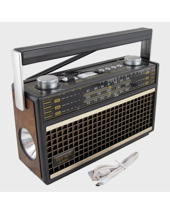 Радиприемник M-1926BT 3 band (FM/AM/SW) USB, TF, аккум.18650, шнур microUSB, с фонарем, Bluetooth