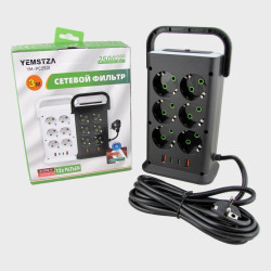 Сетевой удлинитель 12 розеток + 2USB + 2TYPE-C YM-PC2501 3м 2500W с выключателем Сетевой удлинитель 12 роз.+ 2USB + 2TYPE-C YM-PC2501 3м 2500W с выключателем