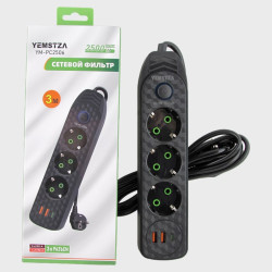 Сетевой удлинитель 3 розетки + 2USB + TYPE-C YM-PC2506 3м 2500W с выключателем Сетевой удлинитель 3роз.+ 2USB + TYPE-C YM-PC2506 3м 2500W с выключателем