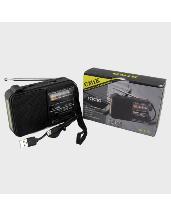 Радиоприёмник MK-153BT (FM,AM,SW1-6) аккум.18650, шнур TYPE-C, с фонарем, Bluetooth