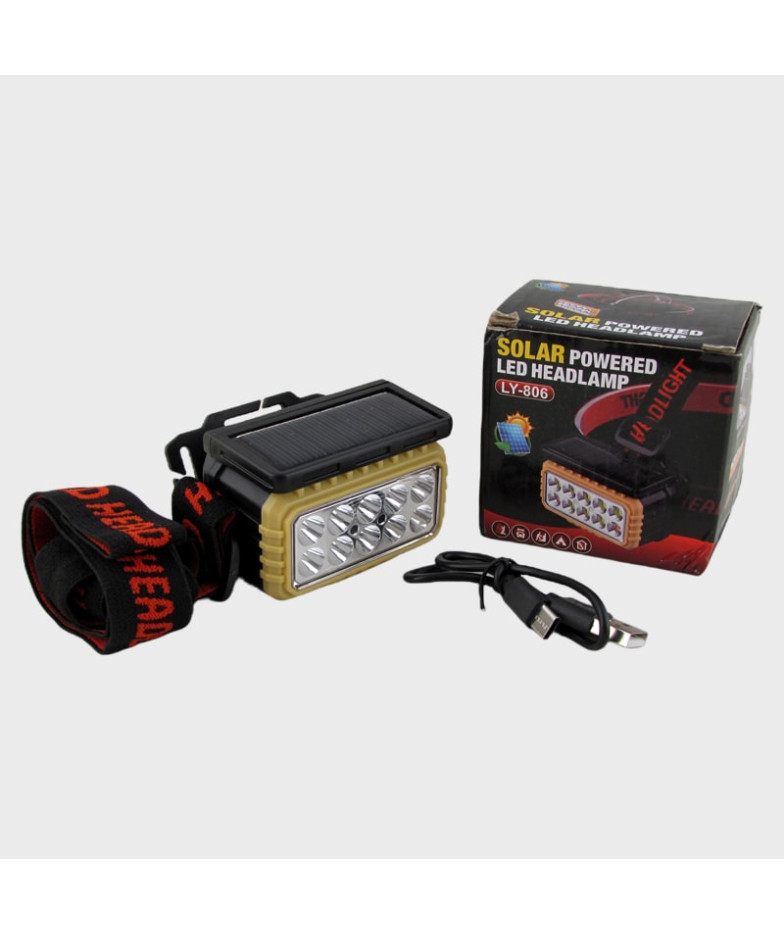 Фонарь налобный YL-806 (8 ярк., мигалка красн., шнур TYPE-C) с солнечной батареей