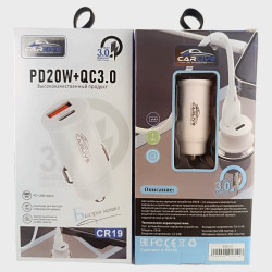 Зарядное устройство (USB+PD) 5V 3A CR-19 белый QC 3.0 + PD 20W быстрая зарядка в коробке