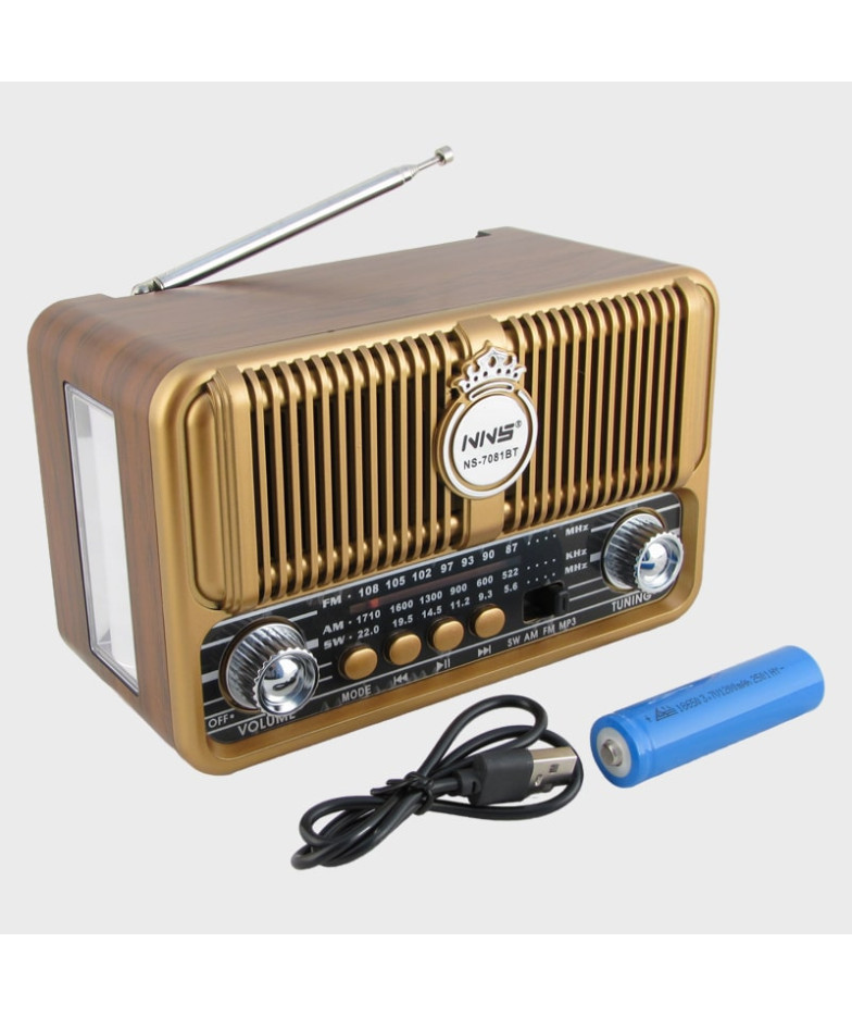 Радиоприёмник RX-7081BT (FM, AM, SW) акк. 18650, шнур microUSB, USB, TF, Bluetooth