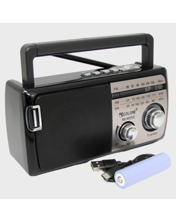 Радиоприёмник RX-M55D 3 band (FM/AM/SW1-2) акк.18650, шнур TYPE-C, с фонарем ??
