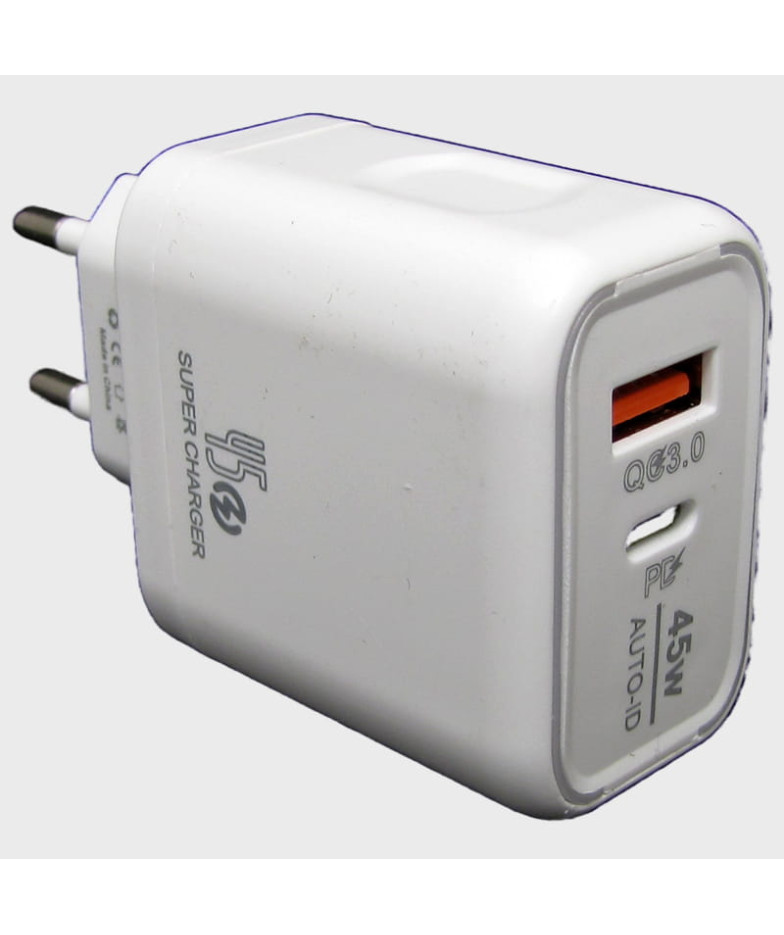 Сетевое зарядное устройство 5V 3A / 9V 2,4A / 12V 1,5A 1USB+PD 45W AR-PD33 белый 3,0 быстрая зарядка