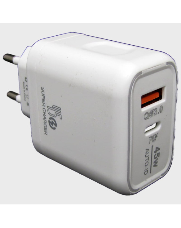 Сетевое зарядное устройство 5V 3A / 9V 2,4A / 12V 1,5A 1USB+PD 45W AR-PD33 белый 3,0 быстрая зарядка