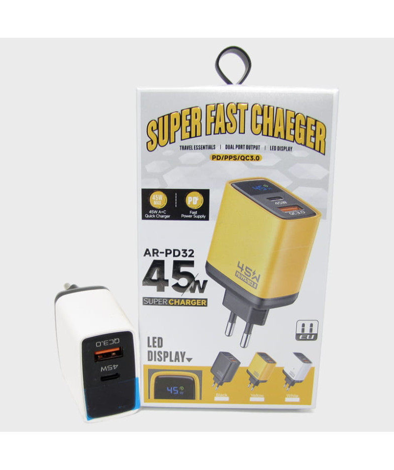 Сетевое зарядное устройство 5V 3A / 9V 3A / 12V 2,5A 1USB+PD 45W AR-PD32 белый 3,0 быстрая зарядка
