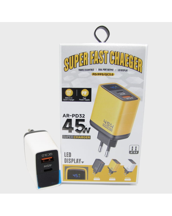 Сетевое зарядное устройство 5V 3A / 9V 3A / 12V 2,5A 1USB+PD 45W AR-PD32 белый 3,0 быстрая зарядка