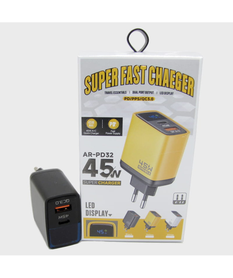 Сетевое зарядное устройство 5V 3A / 9V 3A / 12V 2,5A 1USB+PD 45W AR-PD32 черный 3,0 быстрая зарядка