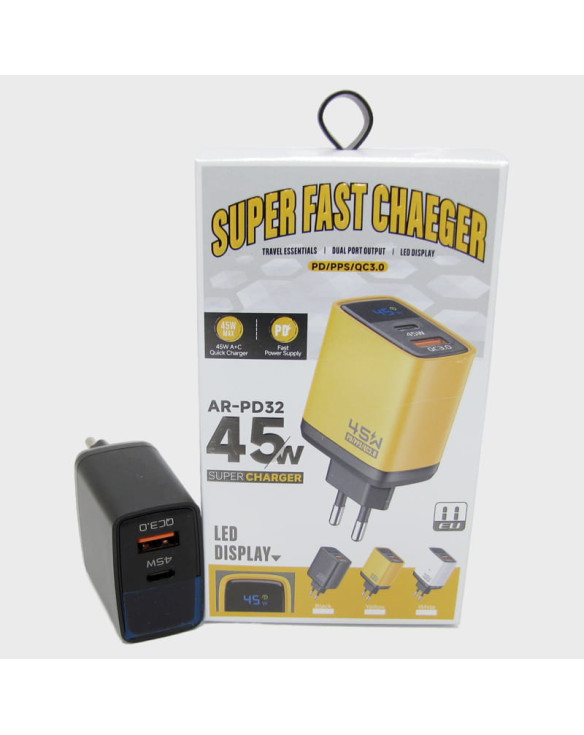 Сетевое зарядное устройство 5V 3A / 9V 3A / 12V 2,5A 1USB+PD 45W AR-PD32 черный 3,0 быстрая зарядка