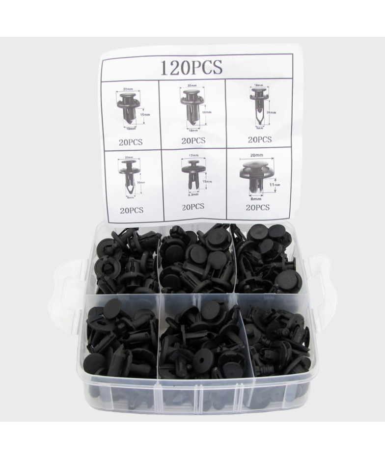 Набор клипс автомобильных 120 шт. в кейсе