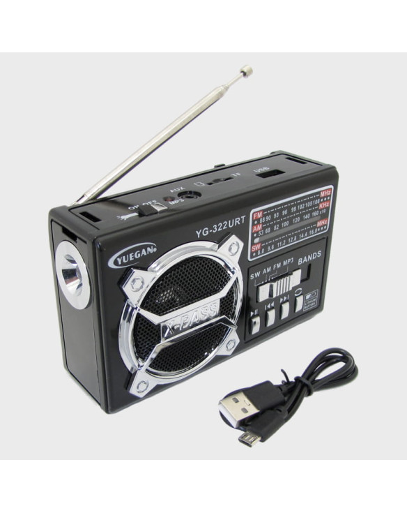 Радиоприёмник YG-322URT (FM/AM/SW) SD, USB встроенный аккумулятор, фонарь
