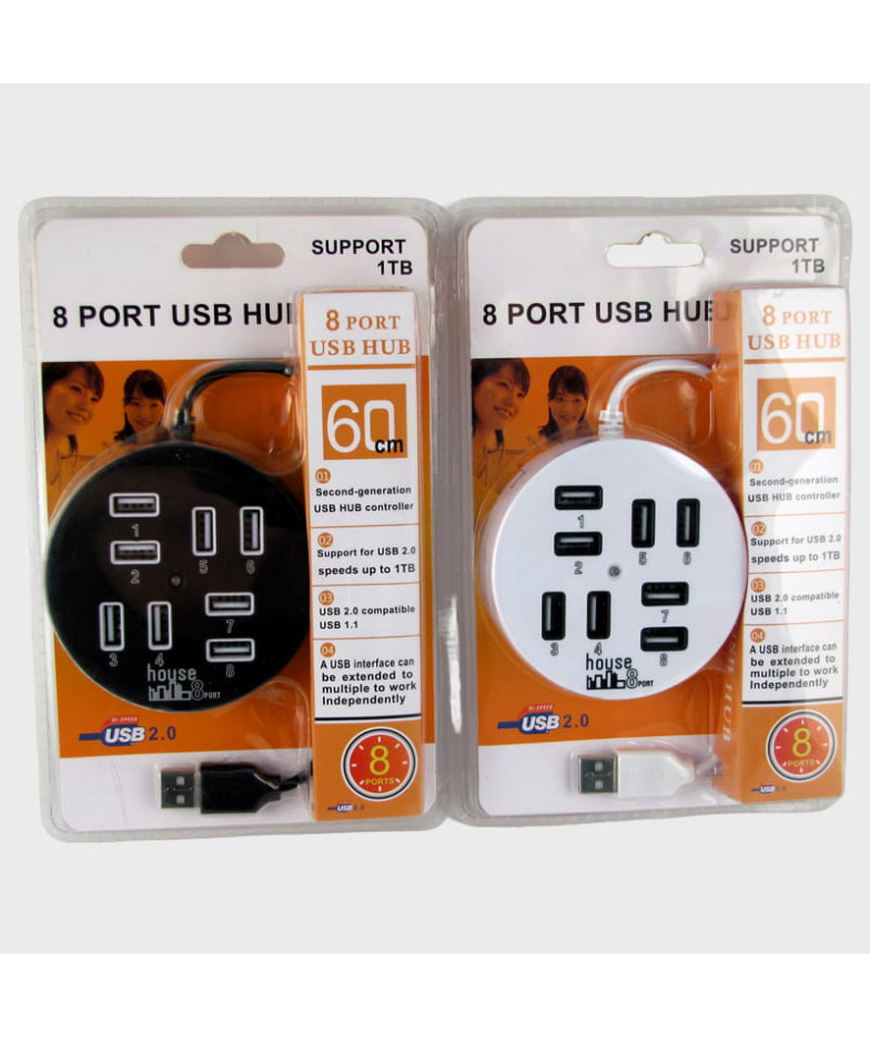 Разветвитель USB (8 входов)  2,0 черный шнур 60 см