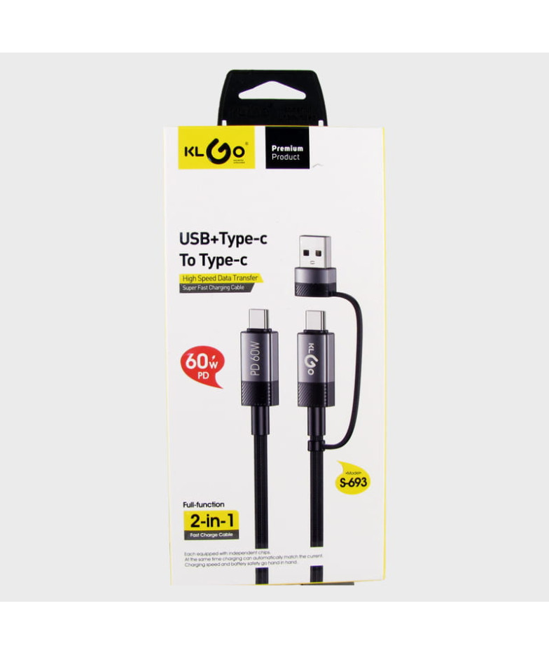 Кабель USB/TYPE-C - TYPE-C 1м S-693 60W KLGO