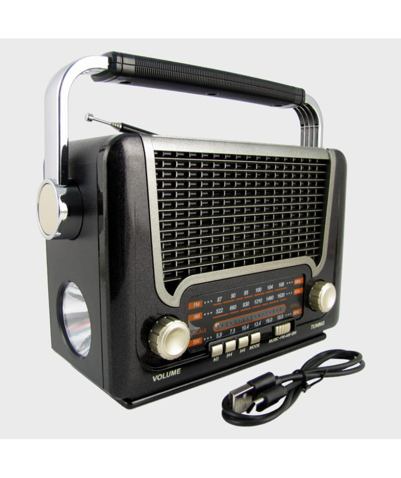 Радиоприёмник M-527BT-S (FM/AM/SW) USB, TF, аккум.18650/2R20, шнур TYPE-C, Bluetooth, солнеч, батар.