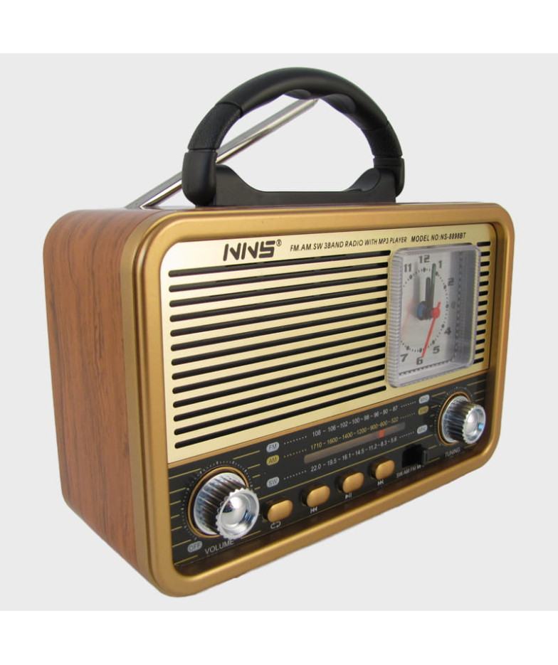 Радиоприёмник NS-8898B (FM/AM/SW) USB, TF, аккум.18650/2R20, шнур microUSB, с часами ??