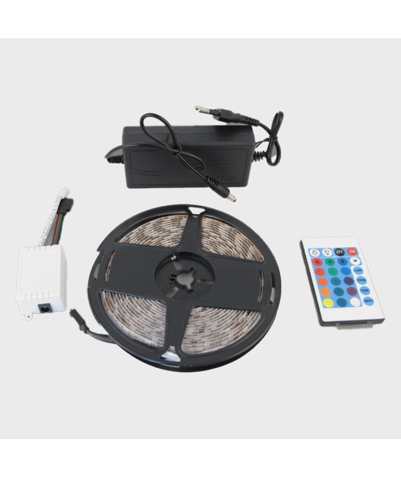Светодиодная лента (разноцв.) №5050 RGB YD-1972-5 5м с блоком 12V 5A,  с пультом 
