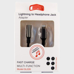 Переходник LIGHTNING - AUX 10см GL-026 черный в упаковке
